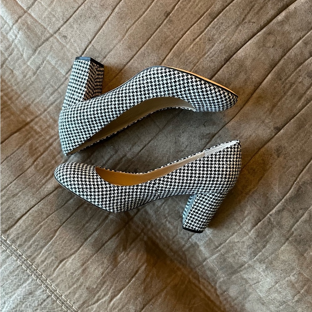 Lands End Black and White Checkered Pumps, Size 10